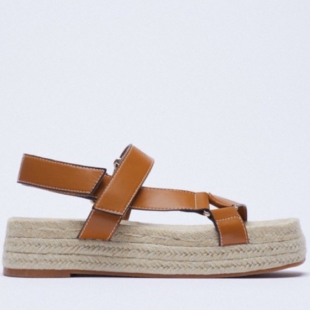 Zara Topstitched Jute Platform Sandals